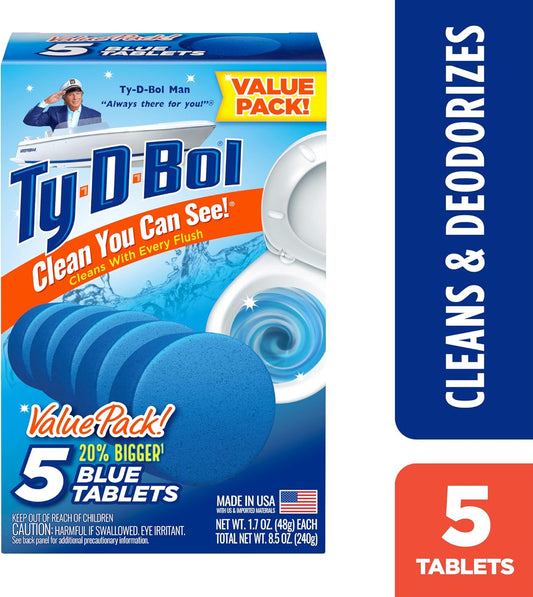 Ty-D-Bol Bleach-Free Toilet Bowl Cleaner Tablets Variety Pack - (10 Pack) 1.4 oz - 5 Lavender and 5 Blue Tablets - Fights Hard Water Stains, Mineral Buildup & Limescale - Bathroom Cleaning Supplies