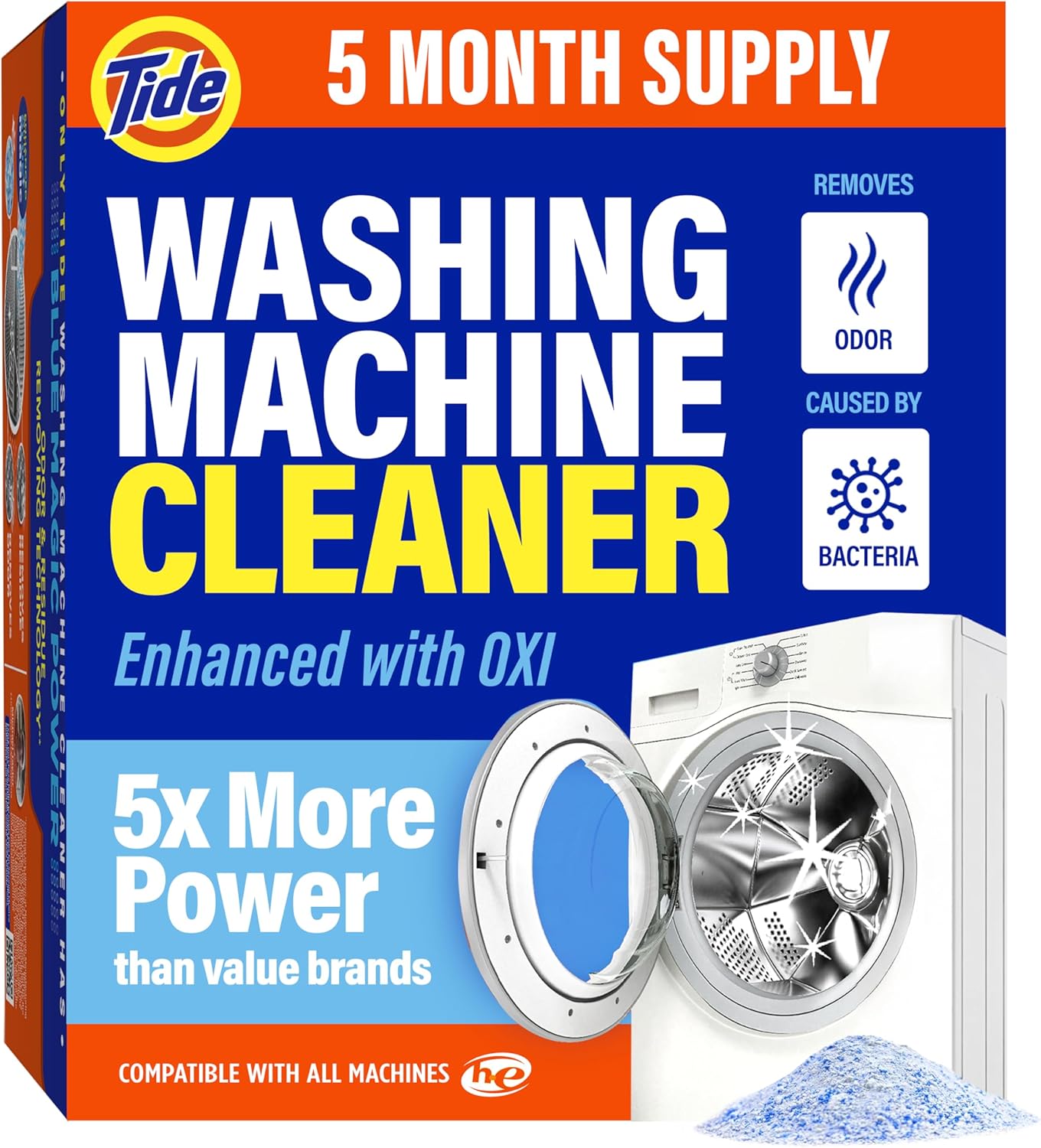 Washing Machine Cleaner by Tide, Washer Machine Cleaner with Oxi for Front and Top Loader Washer Machines, Deep Cleaning Residue & Odor Eliminator, 10 Month Supply + Calendar