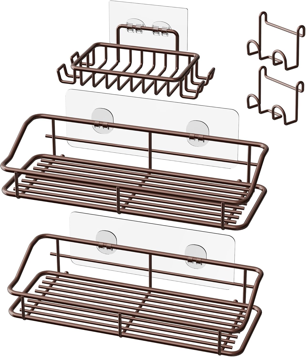 Nieifi Shower Caddy Shelf Storage Rack Adhesive Without Drilling Stainless Steel with Hooks for Washroom, Lavatory, Restroom, Toilet, Bathroom, Kitchen - 2 Pack