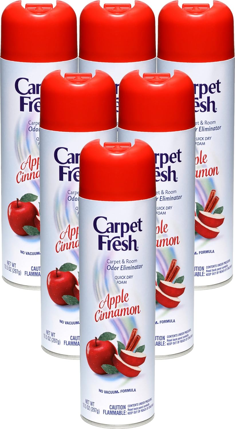 Carpet Fresh 280174 No-Vacuum Aerosol Foam Carpet Odor Eliminator, 10.5 oz. Apple Cinnamon Fragrance (Pack of 6)