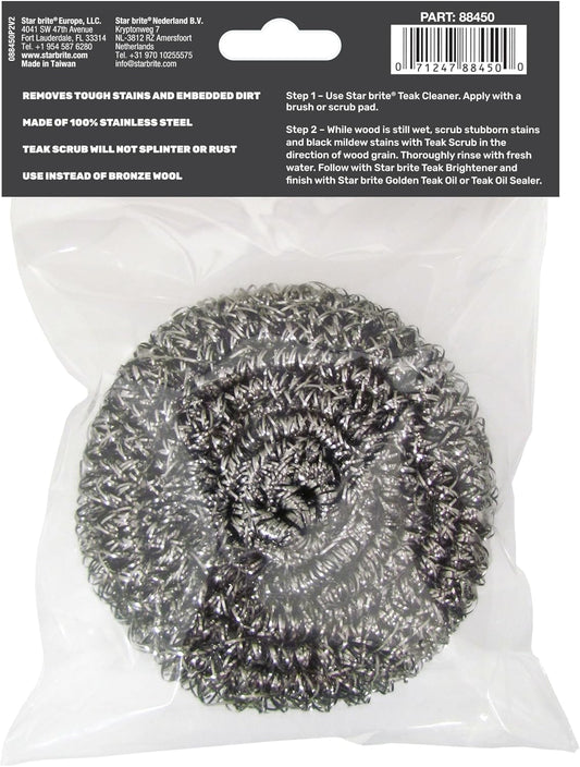 STAR BRITE Marine-Grade Stainless Steel Scrub Scouring Pad Scrubber - Refinish Wood Furniture & Boat Teak