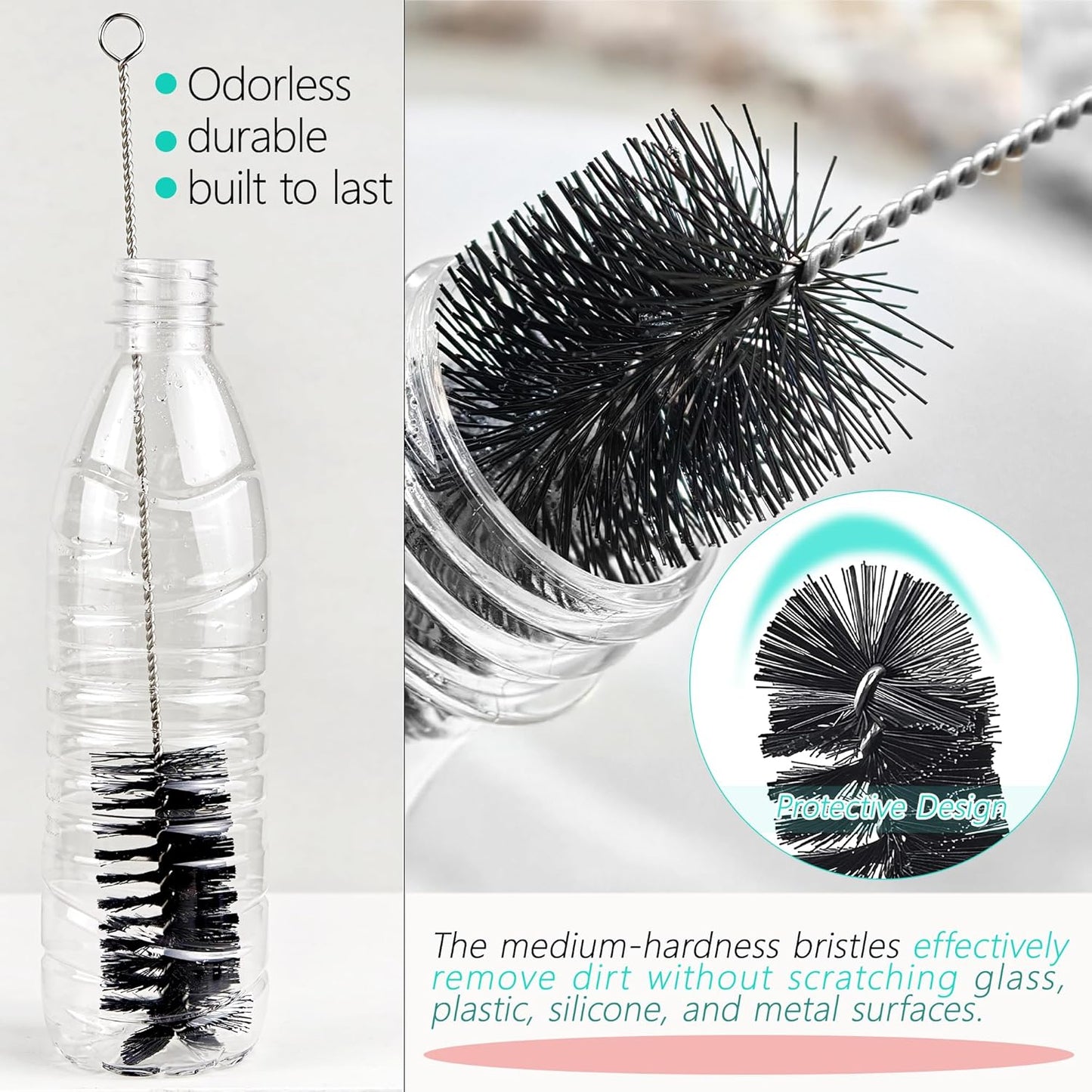 6 Pcs Straw Cleaner Brush Set, 12 Inch Long Pipe Tube Bottle Brushes for Narrow Neck Bottles, Hummingbird Feeders, Coffee Maker, Glass Cups - Includes Detachable Keyring