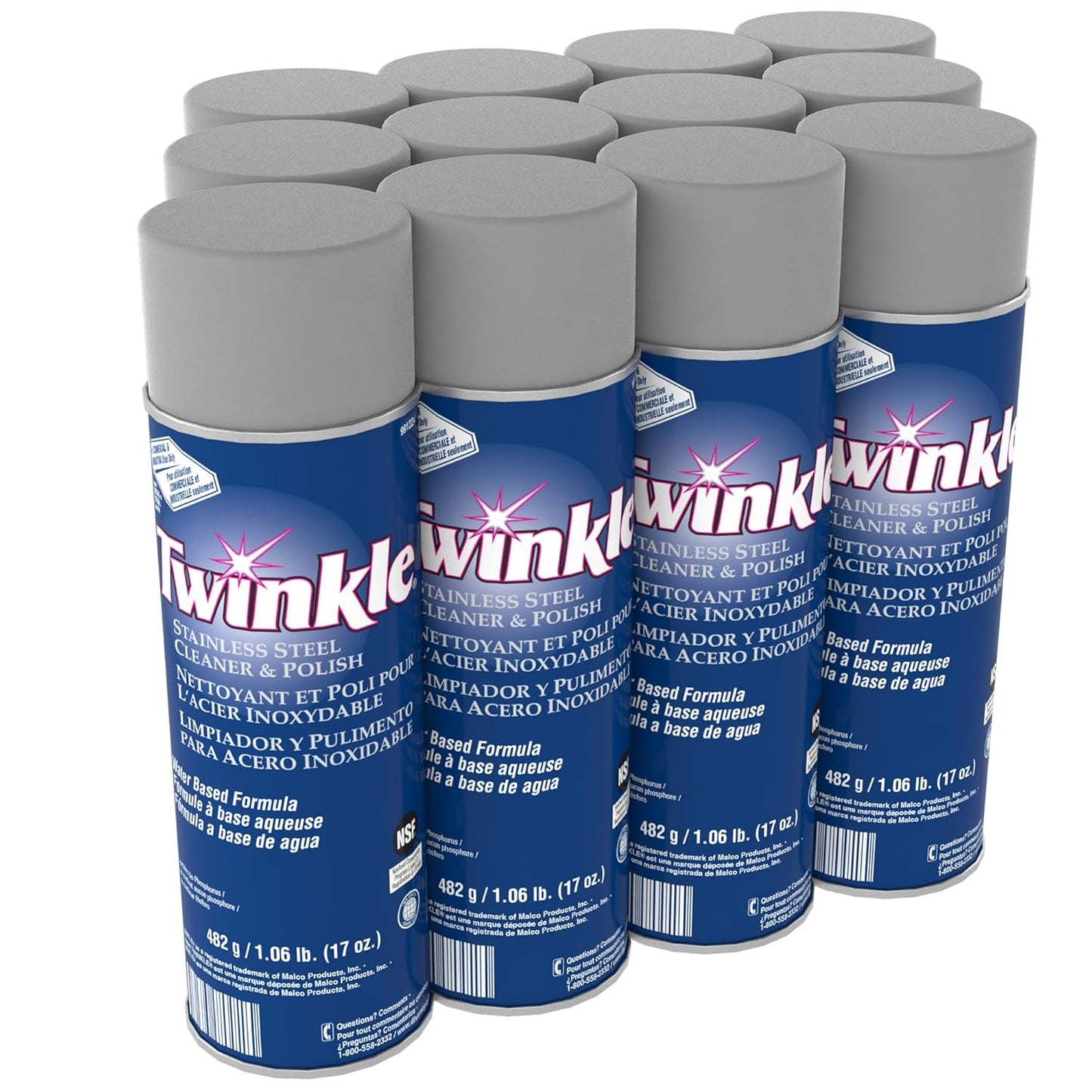 Diversey 991224 Twinkle Stainless Steel Cleaner & Polish, Removes Tarnish from Brass, Aluminum & Chrome, Lemon Scent, Aerosol Spray, 17-Ounce