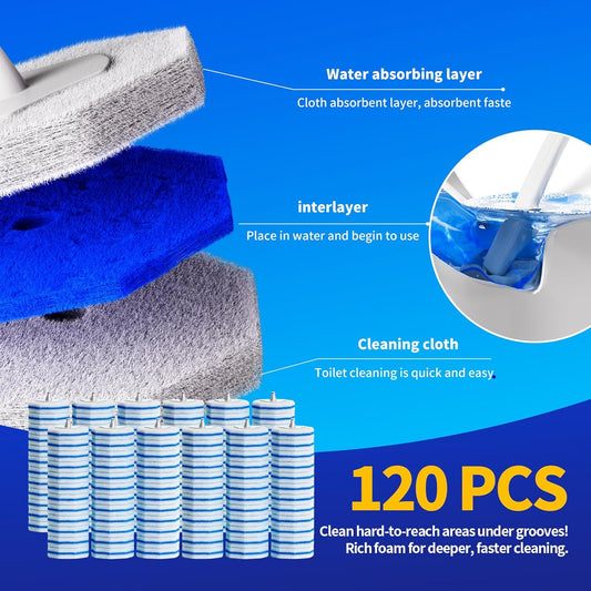 Hohoky 120pcs Bulk Pack of Disposable Toilet Brush Heads,Toilet Wand Refills for Toilet Bowl Brush Cleaner Pads,Toilet Brush Replacement Compatible Heads with Most Toilet Brushes