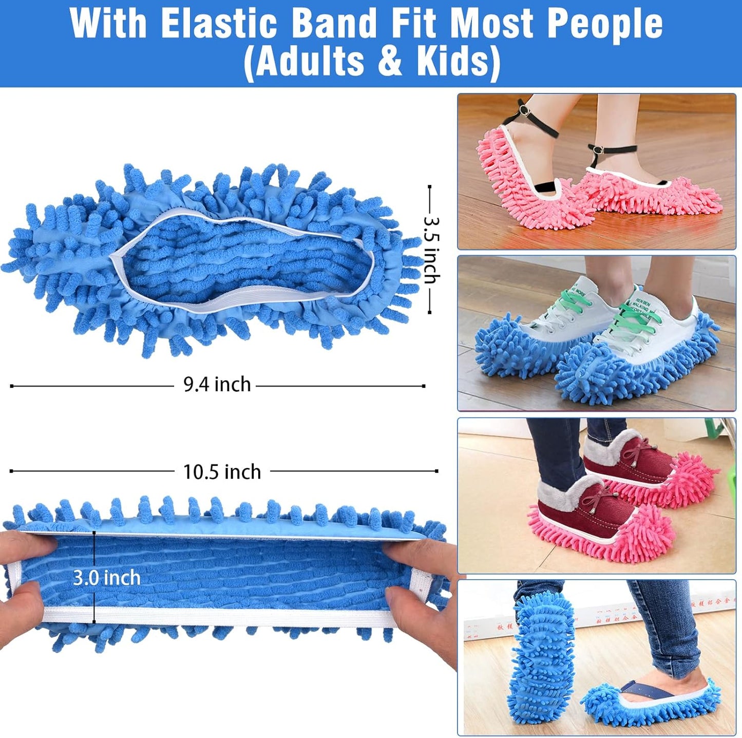 10Pcs Mop Slippers for Floor Cleaning Washable Shoes Cover Soft Microfiber Dust Mops Mop Socks Reusable for Women Men Kids Foot Dust Hair Cleaners Sweeping House Office Bathroom Kitchen