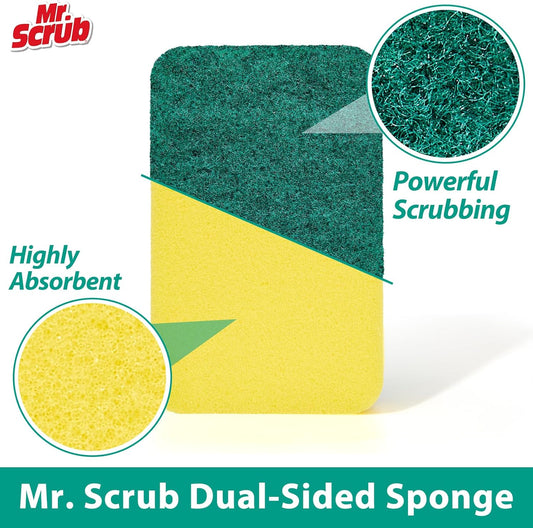 Mr. Scrub Sponges Kitchen Scrub Dish Sponge Scouring Pad, 24 Pack Cleaning Brush Scrubber Supplies for Soap, Dishwashing Dinnerware Sets Pan Pot Towels Cloth Rags Holder Glass Dishwasher Sink Bathroom