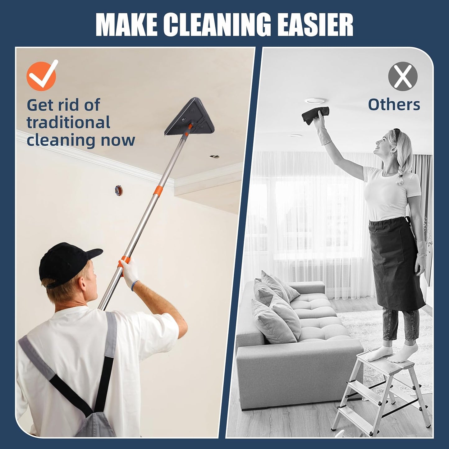 80" Extendable Wall Cleaner Mop with Rotating Head | 3-in-1 Adjustable Wall Mop with Microfiber Pads & Gloves | 360° Wall Cleaner with Long Handle for Windows, Floors & Baseboards