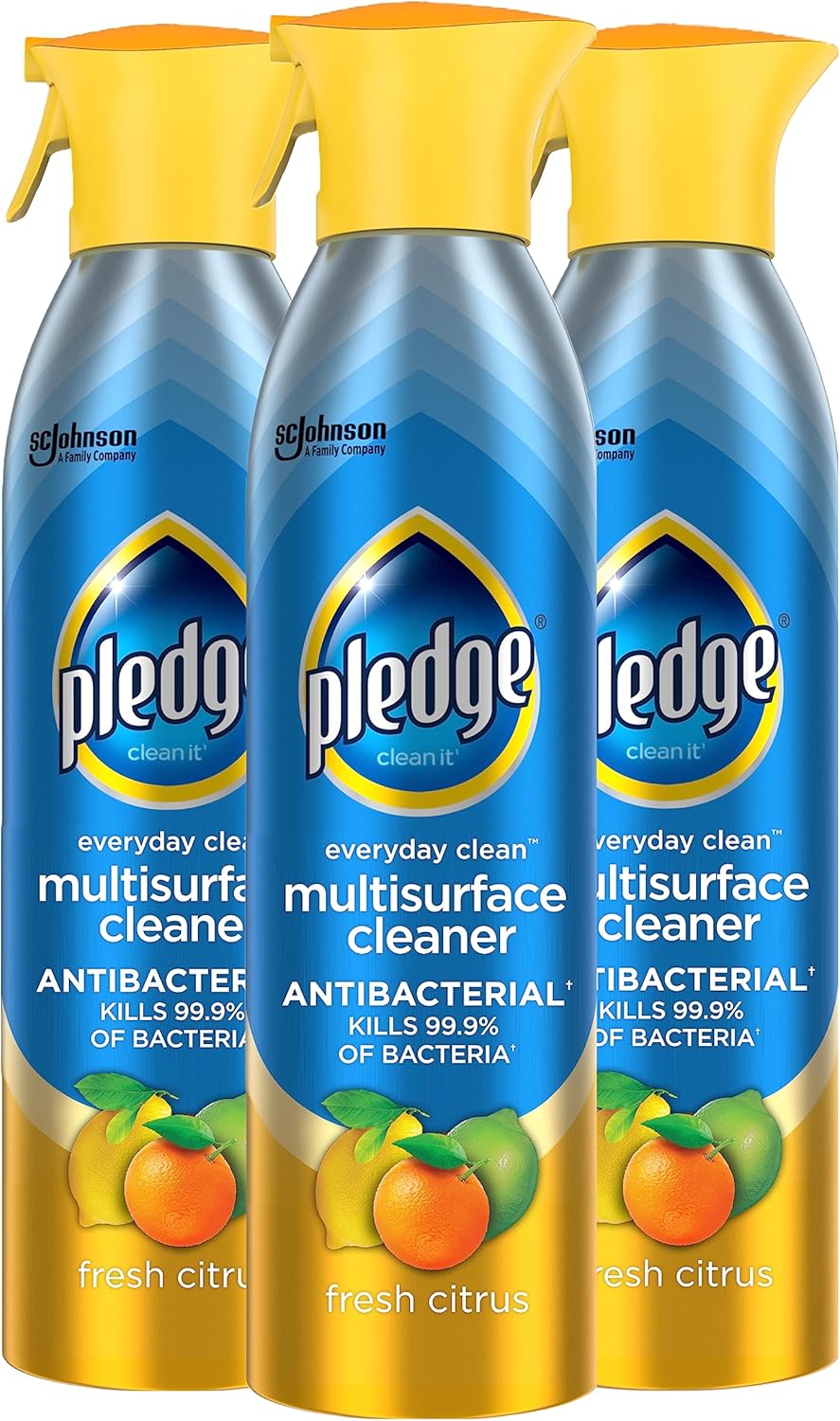 Pledge Antibacterial Multisurface Cleaner Spray, Wood Furniture, Stainless Steel, and Electronics Cleaner, Sanitizes as Cleans, Remove Dust and Messes - Fresh Citrus Scent, 9.7oz