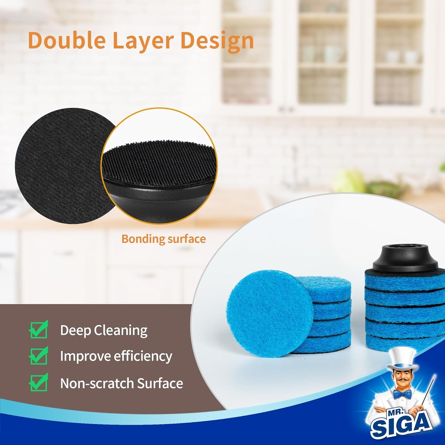 MR.SIGA Non-Scratch Pad Refills for Electric Spin Scrubber, 10 Pack