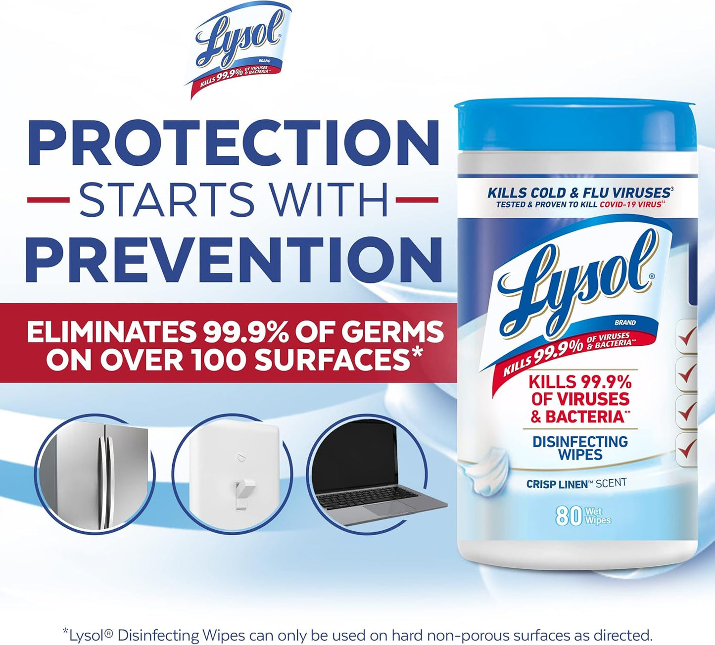 Lysol Disinfectant Wipes, Multi-Surface Disinfectant Cleaning Wipes, For Disinfecting and Cleaning, Crisp Linen, 80 Count (Pack of 4)