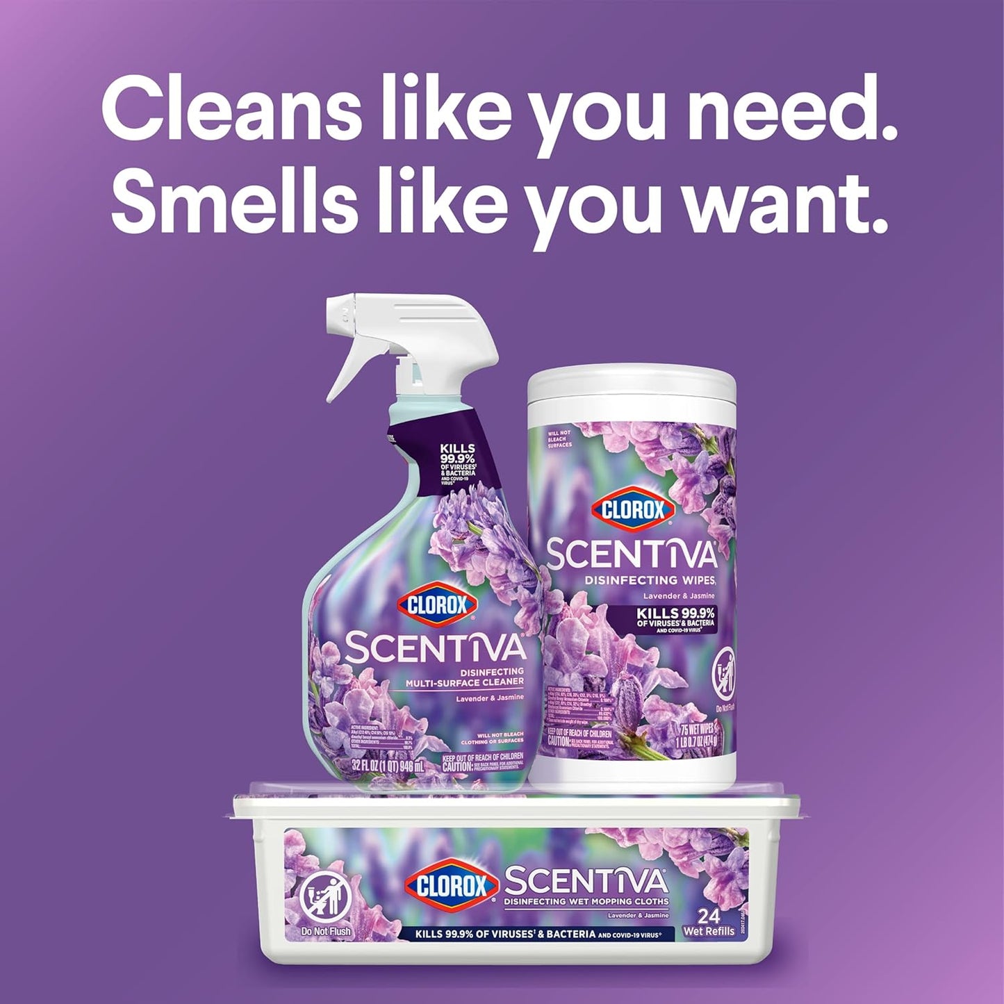 Clorox Scentiva Disinfecting Wipes, Lavender and Jasmine, Antibacterial, 75 Count