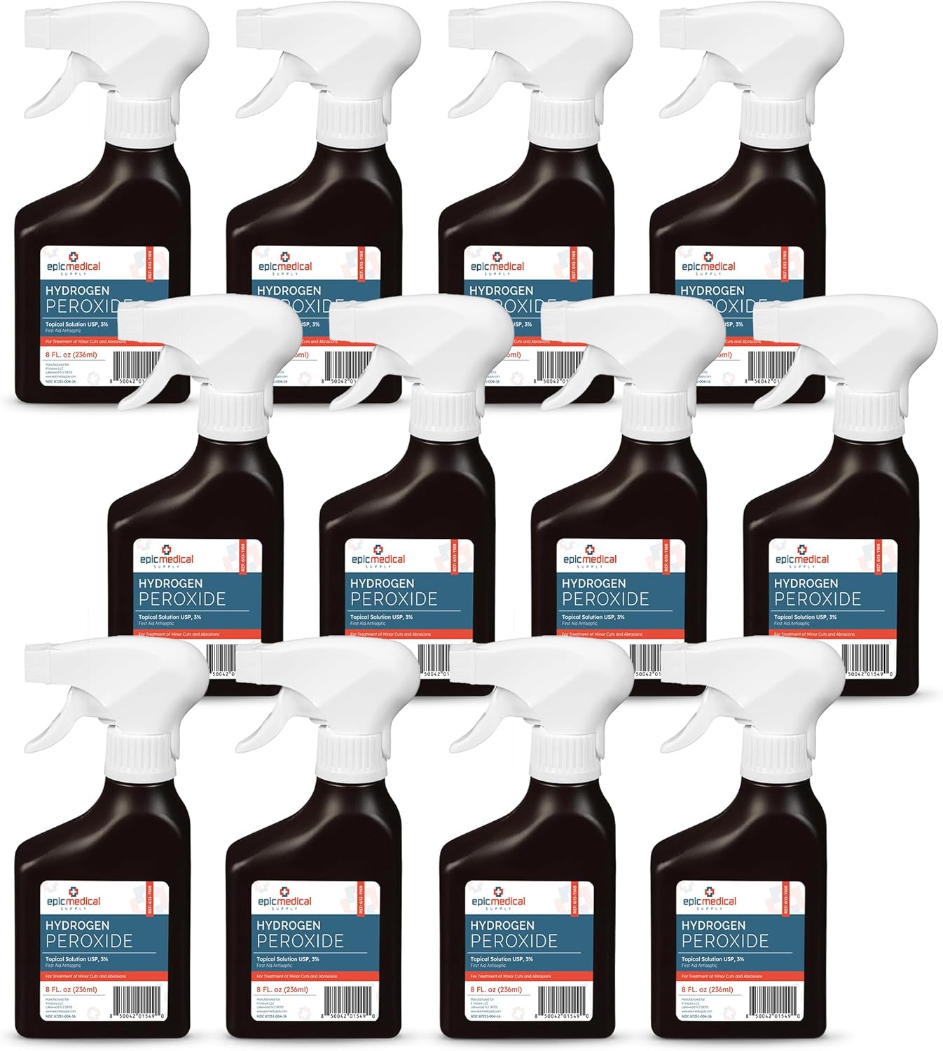 Epic Medical Supply Hydrogen Peroxide Spray 3% USP - First Aid Antiseptic for Cuts & Scrapes - Antiseptic Disinfectant Multi-Purpose Cleaner - 8oz / 236ml Trigger Spray Bottle (1)