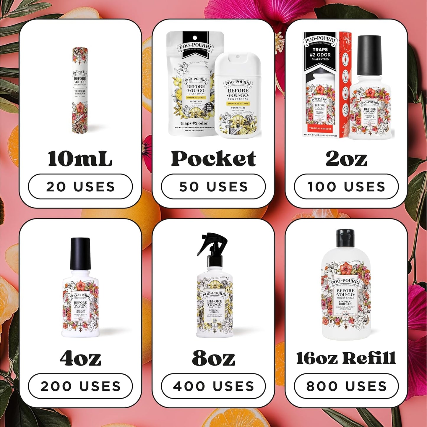 Poo-Pourri Before-You-Go Pocket Toilet Spray, Travel Essentials, Tropical Hibiscus, 1 Fl Oz, Up to 50 Uses, On-The-Go Bathroom Odor Deodorizer with Essential Oils, TSA Approved Size, Hibiscus, Apricot