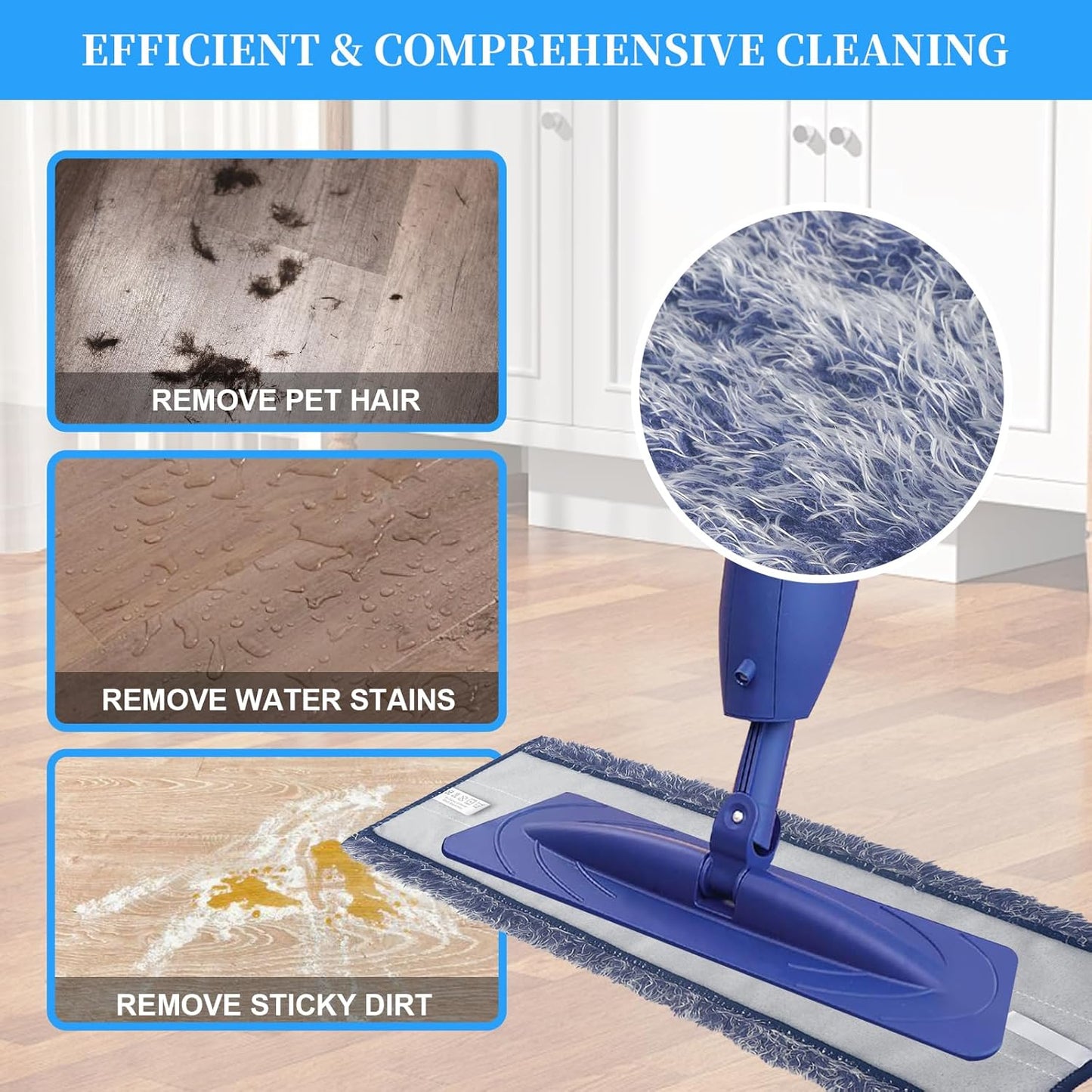 6 Pack Deep Clean Pads Replacement for Bona Family of Mops, Washable & Reusable Microfiber Cleaning Pad for Hardwood and Multi-Surface Floors Cleaning Head, Wet/Dry Mop