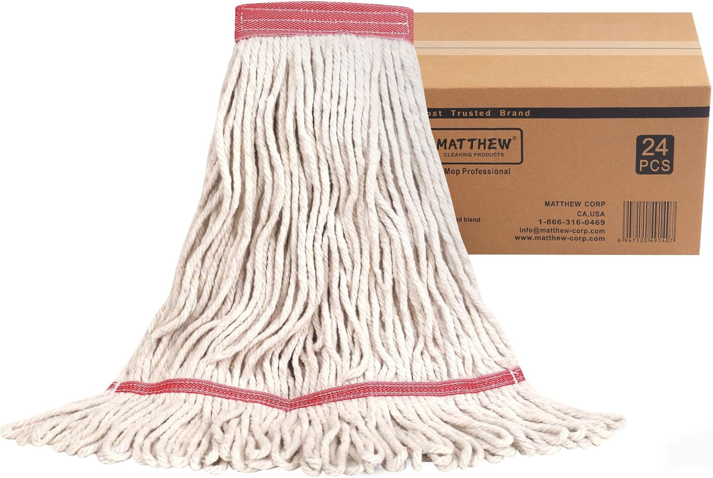 Matthew Cleaning Heavy Duty Mop Head Commercial Replacement for General and Floor Cleaning , Wet Industrial Blue Cotton Looped End String Head Refill (Pack of 6) Blue