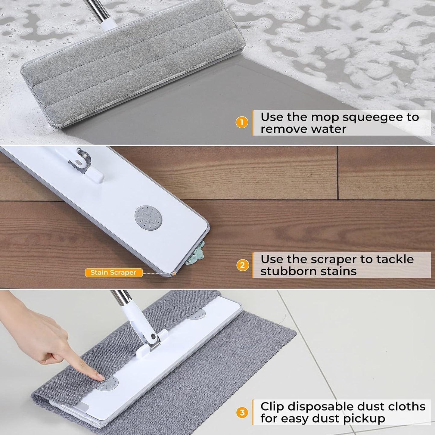 Spreezy Mop and Bucket Set, Hands-Free Flat Mop System with Wringer, Wet and Dry Using, Separate Wash & Wring Zone, Household, 4 Reusable Microfiber Pads for Floor Cleaning, Fits into Narrow Spaces