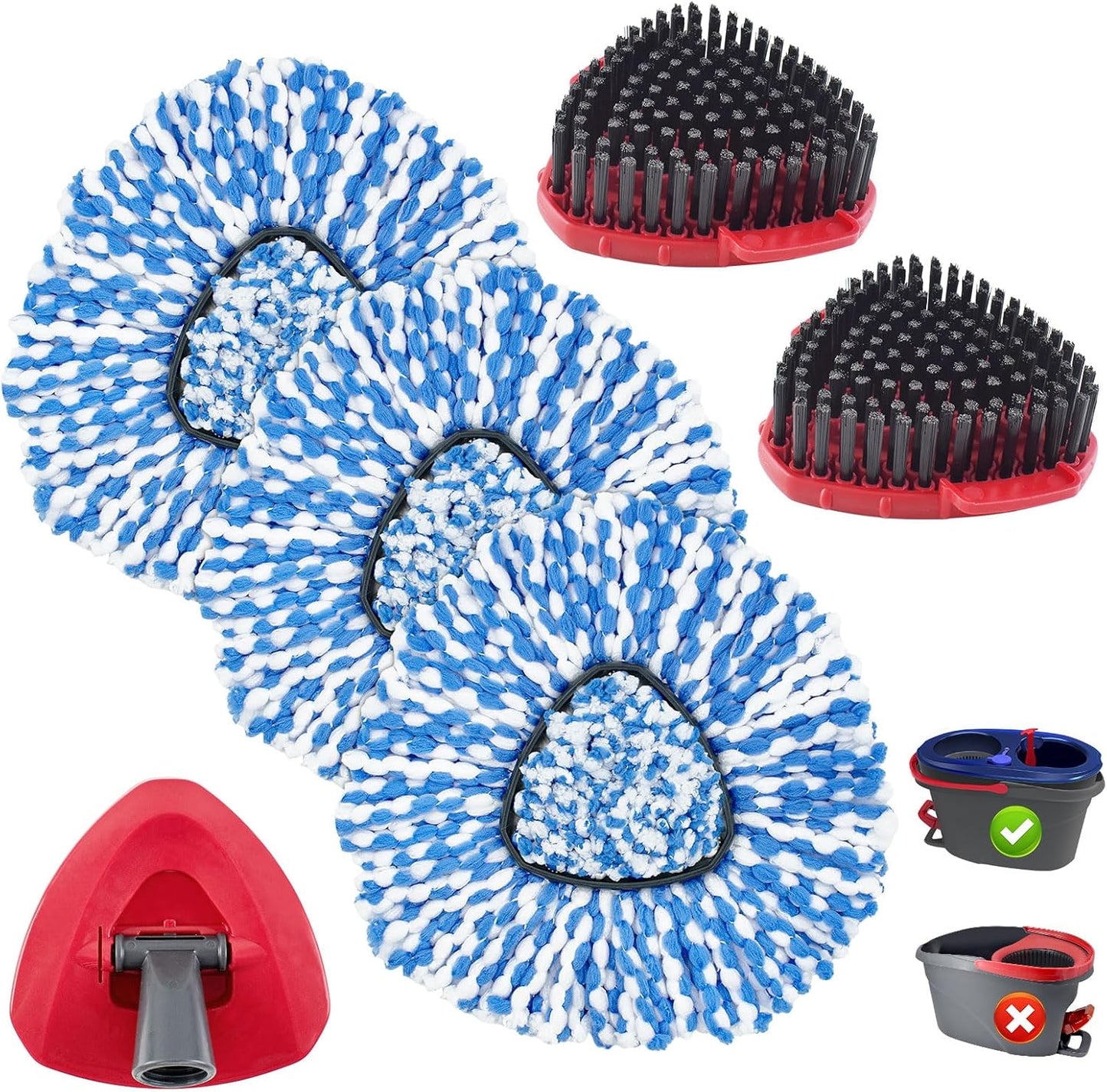 Mop Heads Replacements for Ocedar, Mop Replace Head for O Cedar EasyWring 1-Tank Spin Mop, 6 Mop Heads Include 3 Microfiber Mop Refills, 2 Upgrade Scrubber Mop Head, 1 Mop Base for O-Cedar Mop