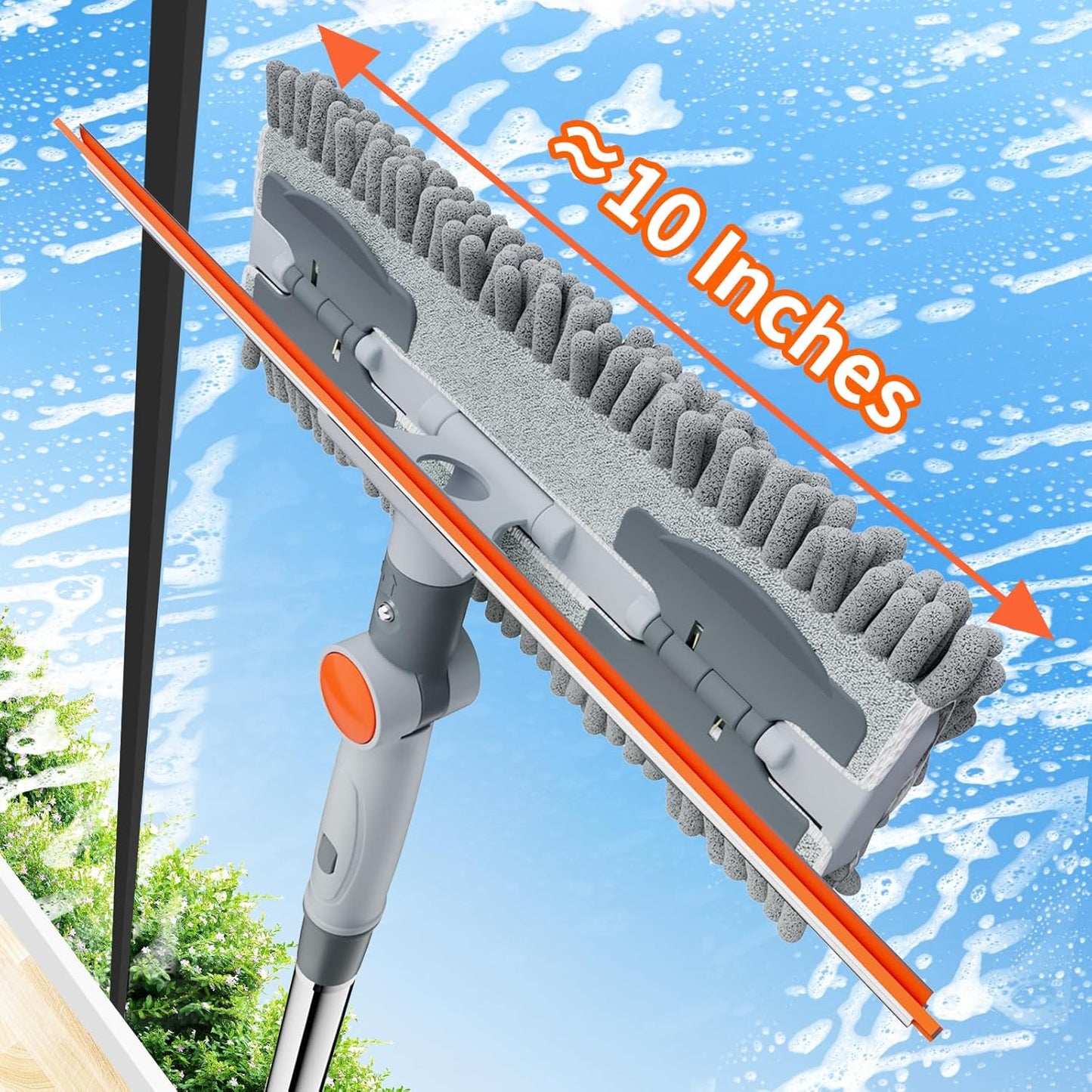 6.4FT Extendable 2-in-1 Window Squeegee & Scrubber with Long Handle, 180° Adjustable Head, Streak-Free Silicone Blade, Multi-Purpose Glass Cleaning Tool for High Windows, Mirrors & Car Windshields