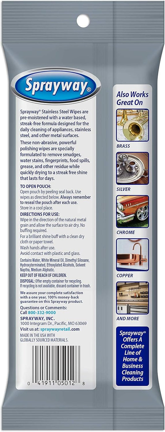 Sprayway Stainless Steel Wipes, Water Based, Pack of 20 (SW5012R)