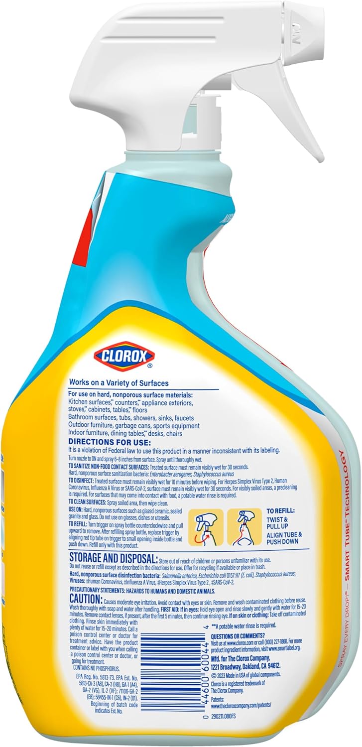 Clorox Disinfecting All Purpose Cleaner, Bleach Free, Crisp Lemon, 32 Fluid Ounces (Pack May Vary)