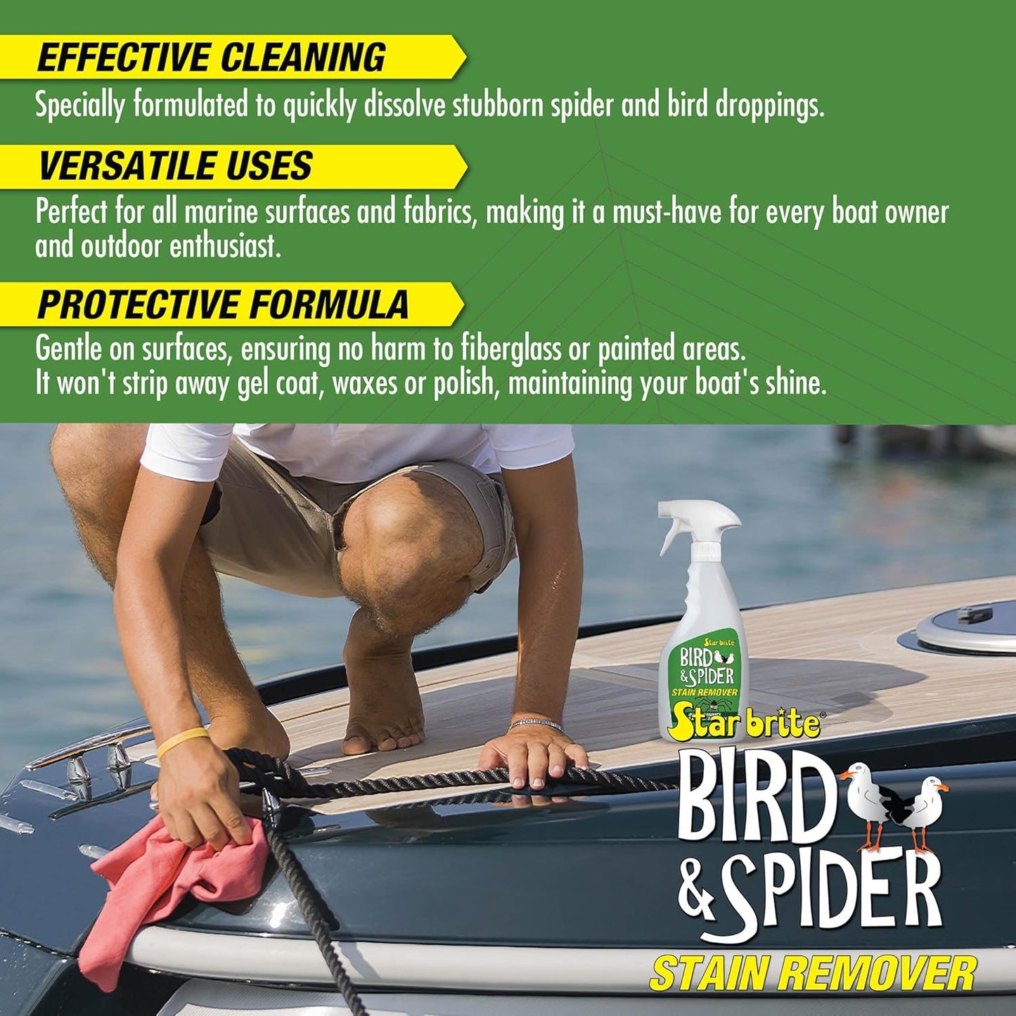 STAR BRITE Spider & Bird Stain Remover Spray - Quickly Dissolve Bird Droppings & Clean up Spider Mess - Won't Remove Polish or Wax (095122SS)