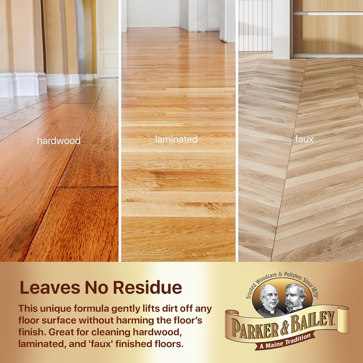 Parker & Bailey Wood Floor Cleaner – Use on Hardwood, Laminated or Faux Finished Floors. Shine Restorer Protector, Surface Cleaner Supplies Home Improvement, Natural Look, Cuts Grease 22 Oz