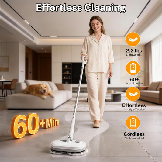 220 RPM Cordless Electric Spin Mop - Lightweight Powerful Cleaner for Hardwood, Tile, Laminate & Vinyl Floors with 6 Washable Pads