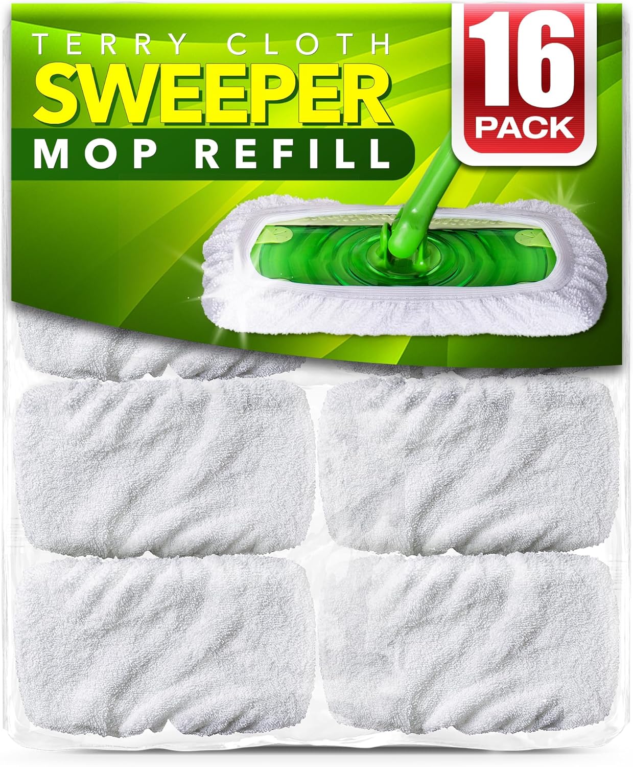 VanDuck Reusable 100% Cotton Mop Pads Compatible with Swiffer Sweeper (4-Pack), Terry Cloth Mop Covers Washable for Wet Mopping and Floor Cleaning (Handle is Not Included)