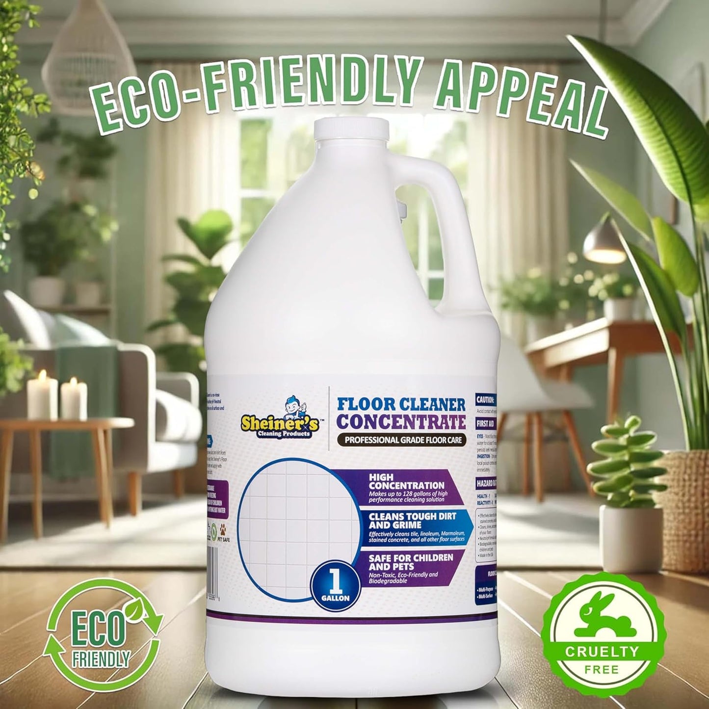 Sheiner's Multipurpose Cleaner Concentrate, No-Rinse Floor Cleaner for Mopping & Floor Degreaser for Home, Safe for Kids & Pets, Non-Toxic Lavender Scent All Purpose Cleaner Supplies,1-Gallon.