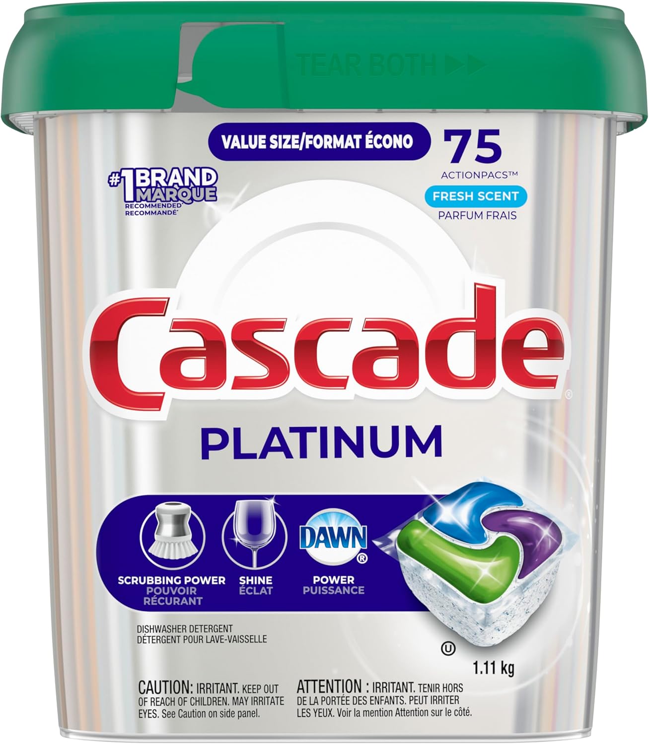 Cascade Platinum Dishwasher Pods, Dish Detergent ActionPacs, Fresh, 75 Count