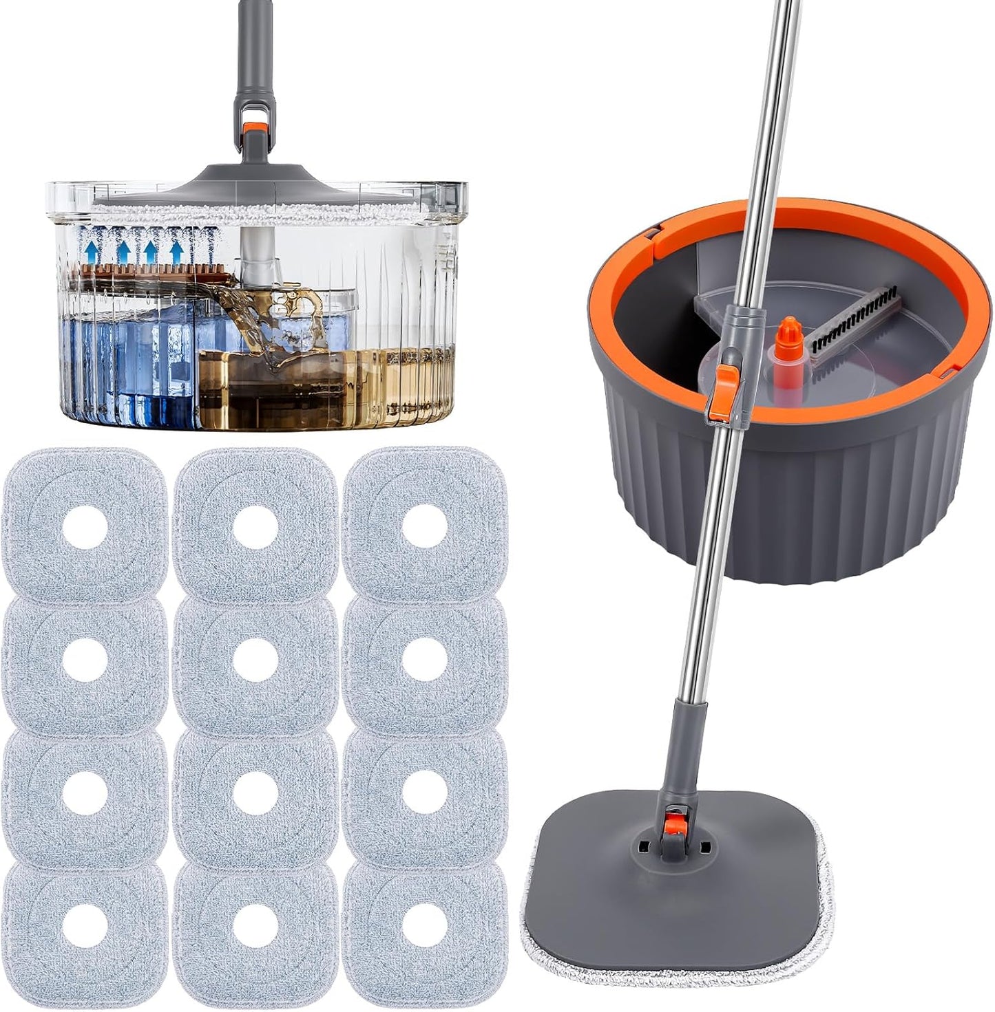Chabatree Mop and Bucket Set,Spin Mop and Bucket Set with Separate Dirty and Clean Water,12 Replaceable Mop Pads,Deep-Cleaning Mops for Floors, Versatile Mops for Walls