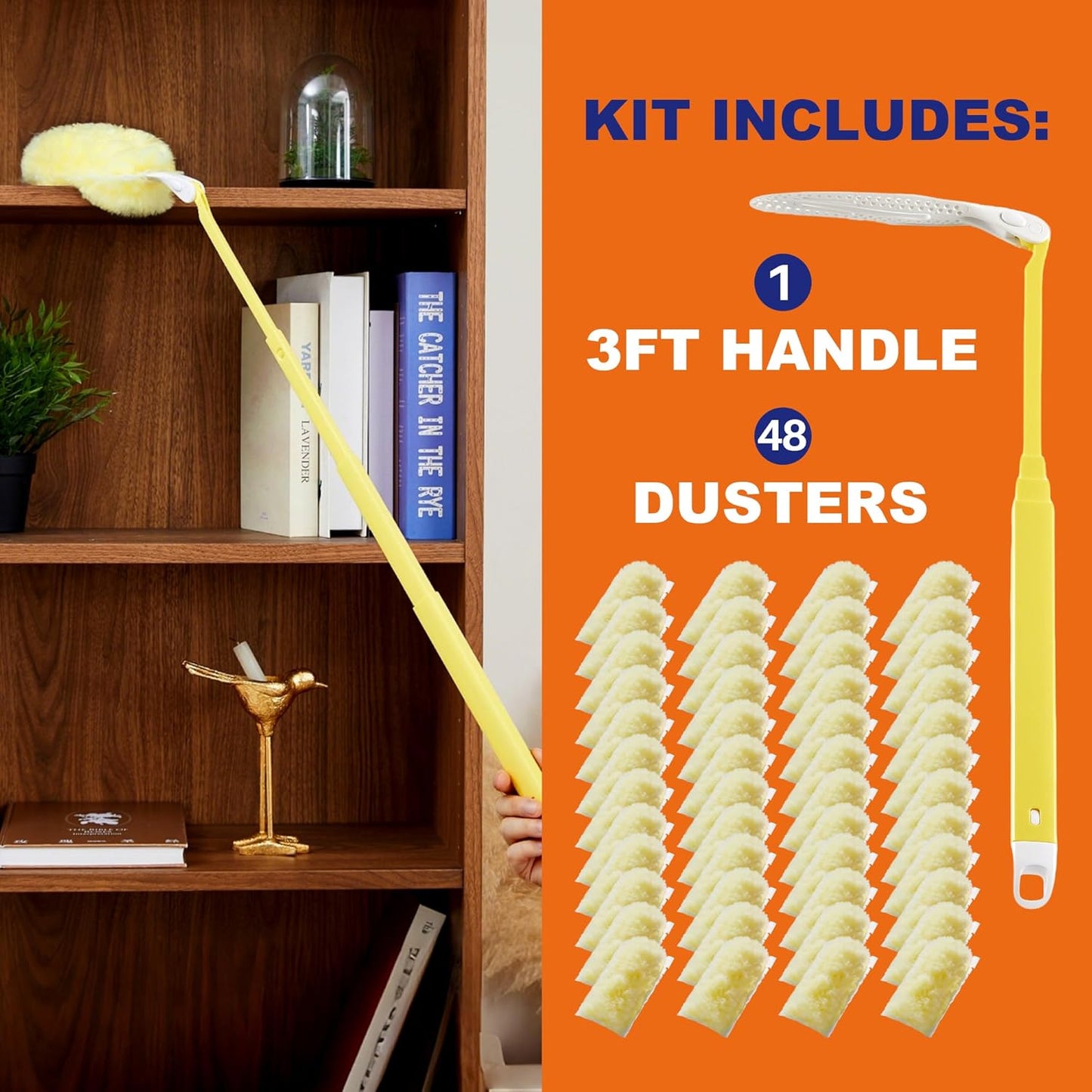 JOYMOOP Scented Telescopic Duster kit, 3FT Extendable Handle (Yellow) + 24 Yellow Refills for Swiffer Feather Duster,Easy Cleaning for Ceilings, Ceiling Fans, Blinds, Vents & Shelves