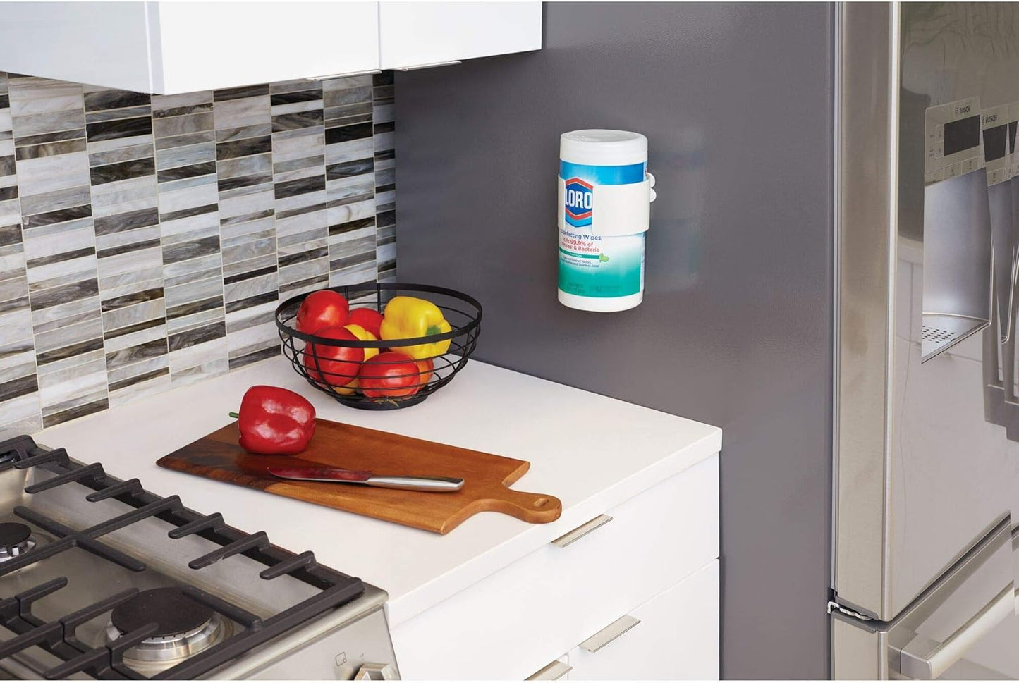 iDesign Adhesive Cleaning Wipes Holder for Kitchen or Bathroom - Coconut White