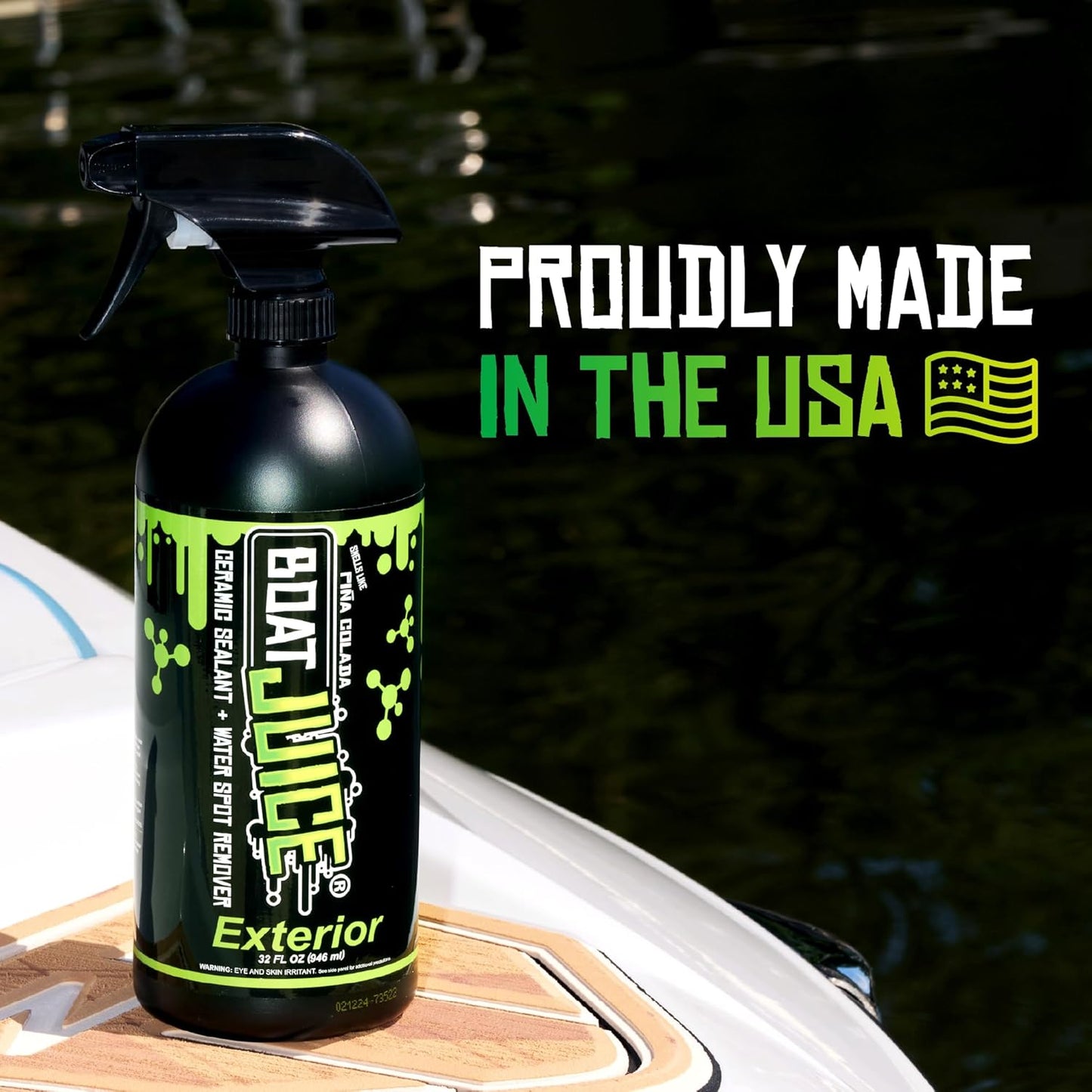 Boat Juice 2in1 Exterior Boat Cleaner & Protectant Spray | Water Spot Remover with SiO2 Ceramic Sealant | Pina Colada Scent | Marine Detailing & Boat Cleaning Supplies | Made in USA (32oz)