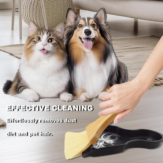 Mini Broom and Dustpan Set Portable Hand Broom with Bamboo Handle Small Crumb Sweeper for Home, Bathroom, Kitchen, Car Interior, Office, Pet Areas (White)