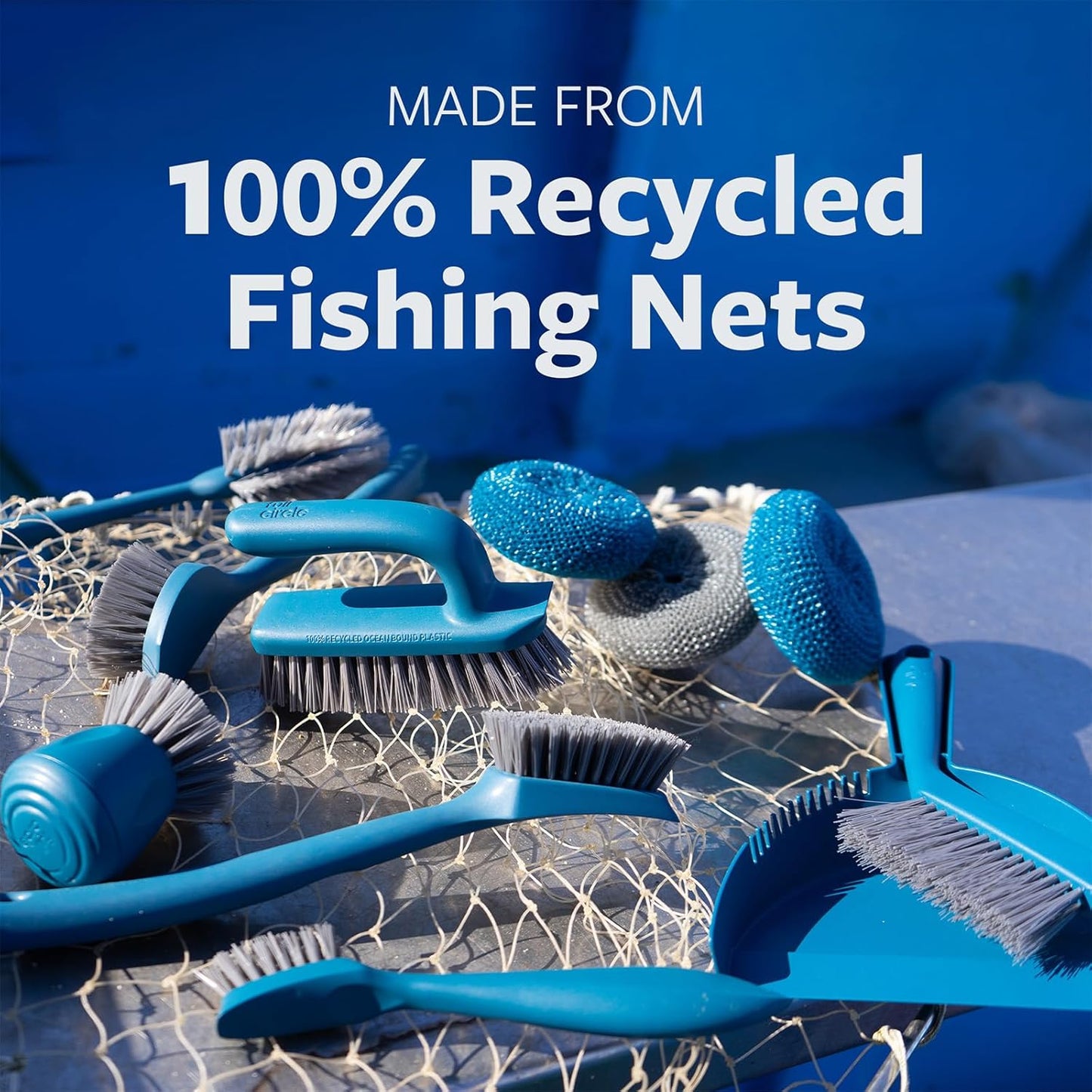 Full Circle Clean Ocean Small Grout Brush, Tough Bristles, Cleans Crevices, Sustainably Made 100% From Recycled Ghost Fishing Nets, Safe for Nonstick