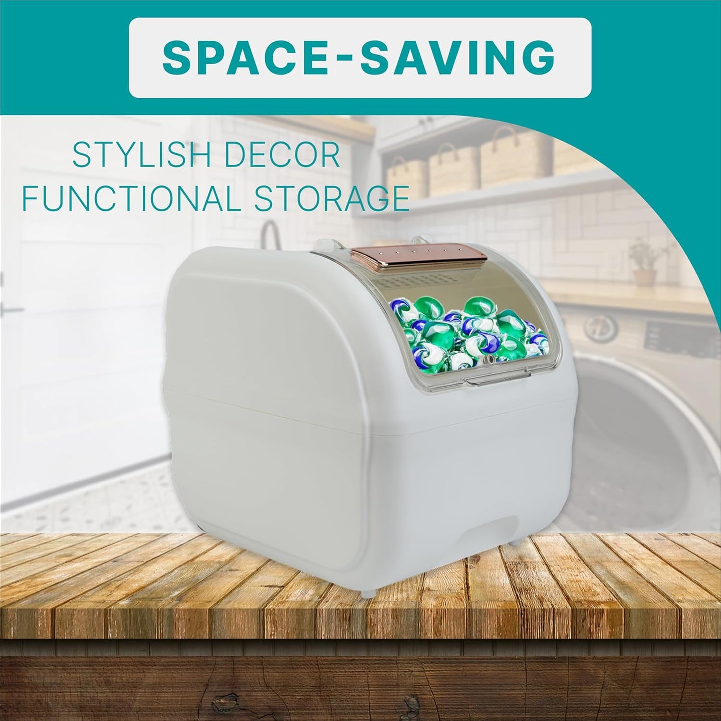 Skywin TidyFriend Laundry Pods Container with Lift Up Lid, 12.4" x 6.5" x 8.7", Airtight Storage Keeps Pods Fresh, Laundry Detergent Container & Dishwasher Pod Holder (Grey)
