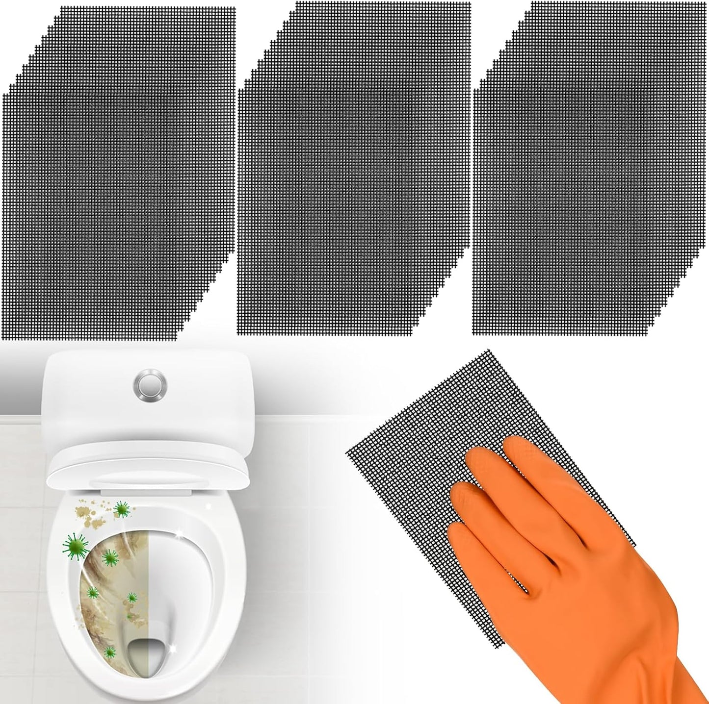 Cleaning Screen, 5.5x4 Inch Upgraded Toilet Cleaner Hard Water 15PCS Toilet Ring Remover Abrasive Grit Mesh Pads for Bowls Griddle Household Stain Calcium Deposits Carbon Rust Scrubber