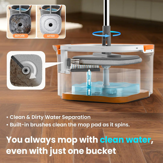 Mop and Bucket Set, Spin Mop with Separate Dirty Water System, Deep-Cleaning Mops for Floors, Versatile Mops for Walls