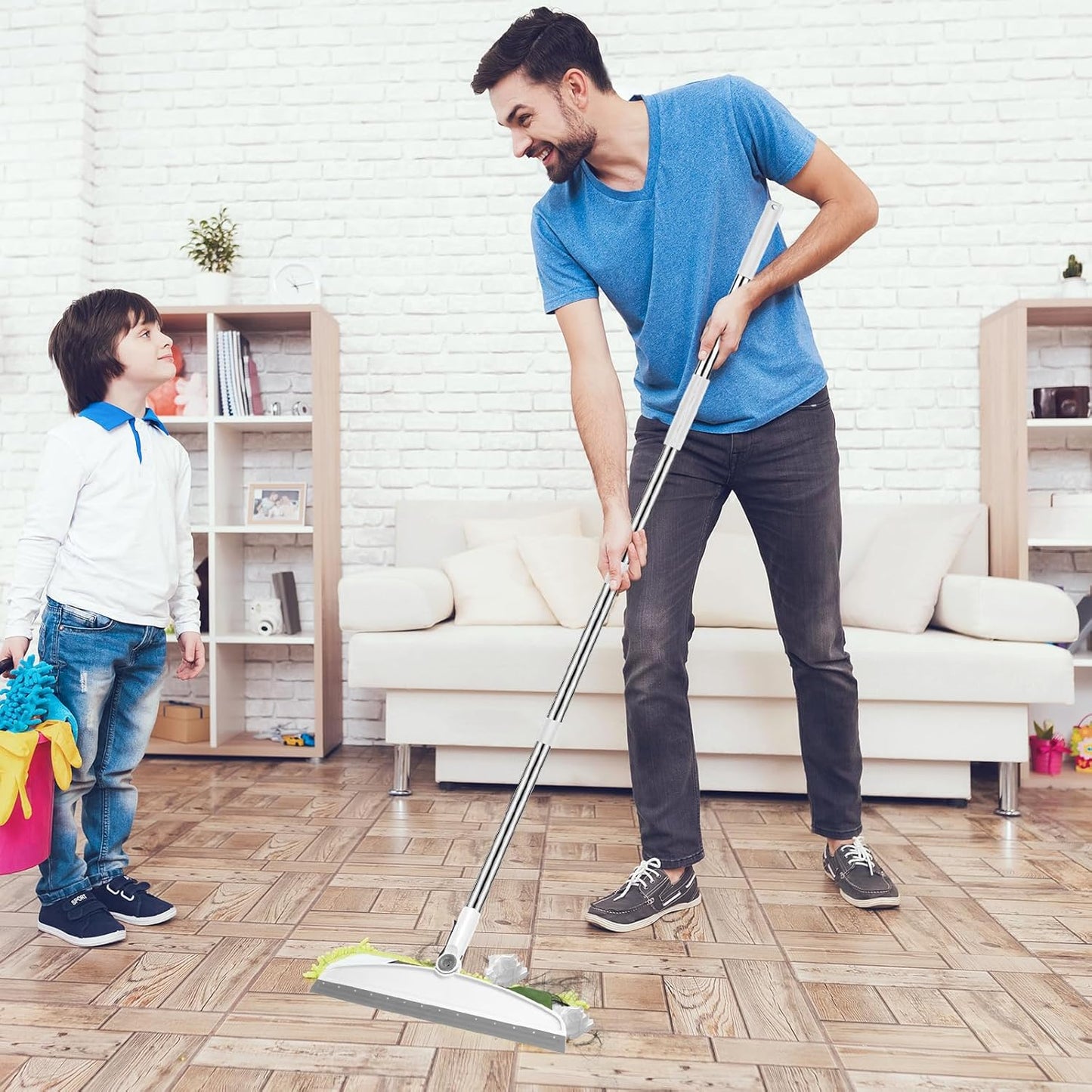 Multifunction Silicone Broom, 54 Inch Long Handle Silicone Floor Squeegee Broom, Sweep and Scrape 2 in 1 Household Cleaning Rubber Broom for Floor, Bathrooms, Kitchens, Showers, Tile, Pet Hair, Glass