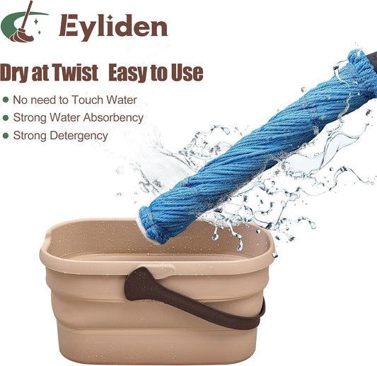 Eyliden Mop with 2 Reusable Microfiber Heads, Easy Wringing Twist Mop, 57.5 inch Long Handle, Wet Mops for Floor Cleaning, Commercial Household Clean Hardwood, Vinyl, Tile, and More (White)