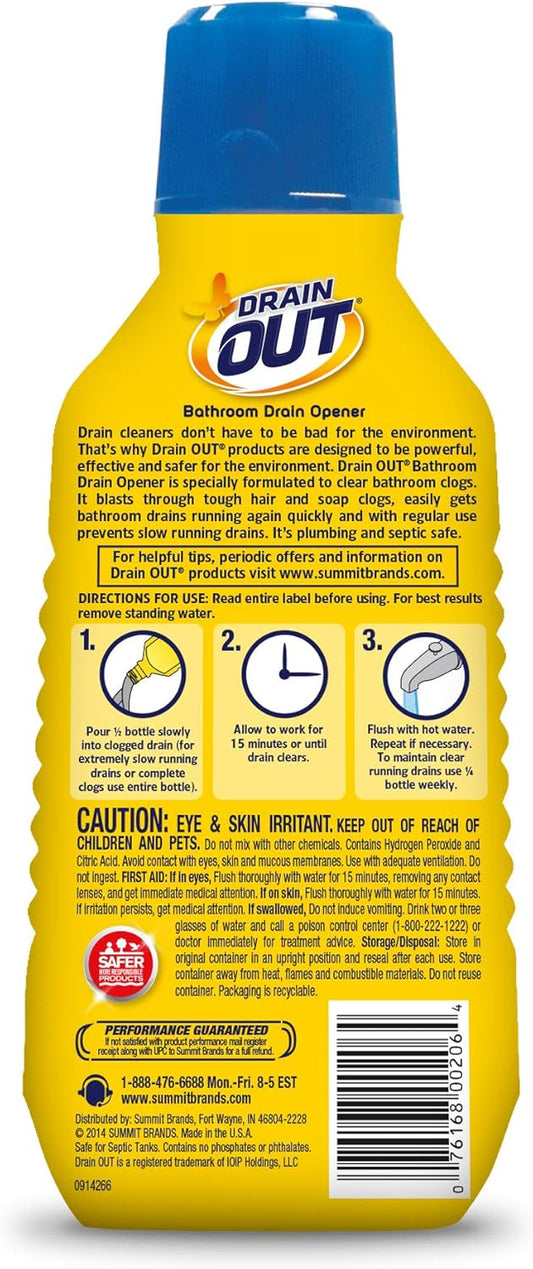 Drain OUT Bathroom Drain Cleaner, Hair & Soap Scum Clog Remover, Drain Opener, Toilet Clog Remover, 32 Ounce, blue