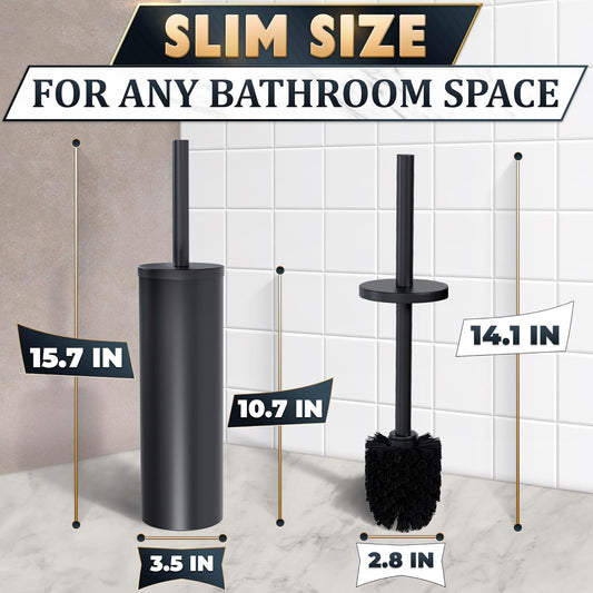 Stylish Stainless Steel Toilet Brush and Holder Set - Silver Toilet Bowl Brush and Holder with Splash Cover, Sturdy Bristles, Corrosion & Scratch Resistant - Elegant Design, Effective Deep Cleaning