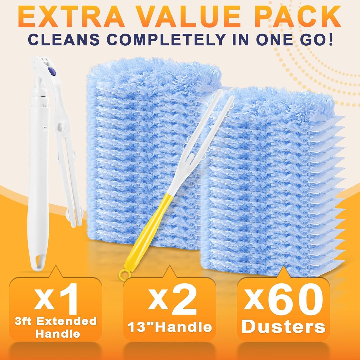 30-Pack Heavy Duty Duster Refills Compatible with Swiffer, 3FT Extendable Handle, 5X Multi-Surface Microfiber Duster for Home, Fans, Blinds, Vents & Car Cleaning