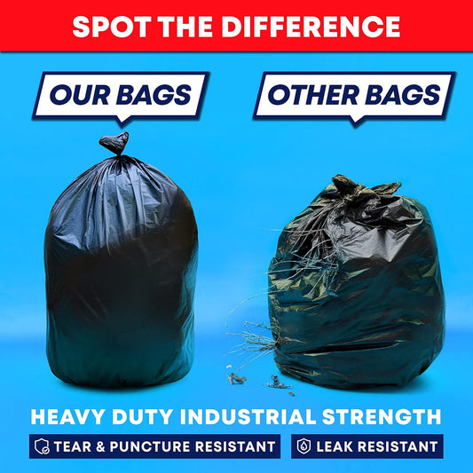 Veska Contractor Garbage Bags 55 Gallon 3 MIL Heavy Duty (MegaValue 50 Bags w/Ties) Contractor Trash Bags 50-60 Gallon 3 Mil Contractor Bag Heavy Duty 55 Gallon, Extra Large Industrial Contractor
