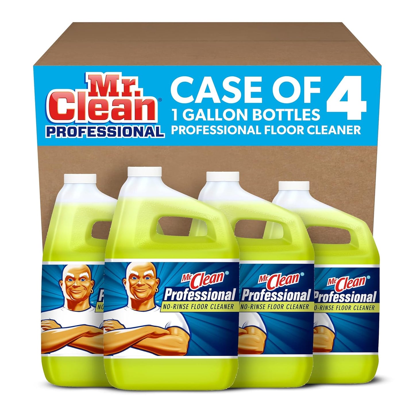 Mr. Clean Professional Bulk Liquid Concentrate Finished Floor Cleaner for Hardwood, Tile or Terrazo Floors, Commercial Use, 1 Gallon (Case of 3)