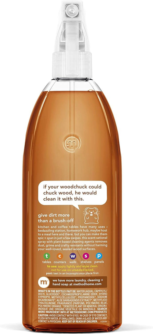 Method Daily Hardwood Cleaner, Almond, Cleans Shelves, Tables and Other Wooden Surfaces While Removing Dust & Grime, 28 Fl Oz, (Pack of 4)