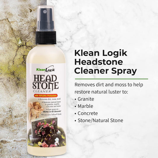 KleanLogik Headstone Cleaner For Graves & Memorials, Tombstone Cleaner Solution Removes Dirt & Plant Growth To Restore Natural Luster To Granite, Marble, Slate, Concrete, Limestone & Stone, 8 Fl Oz