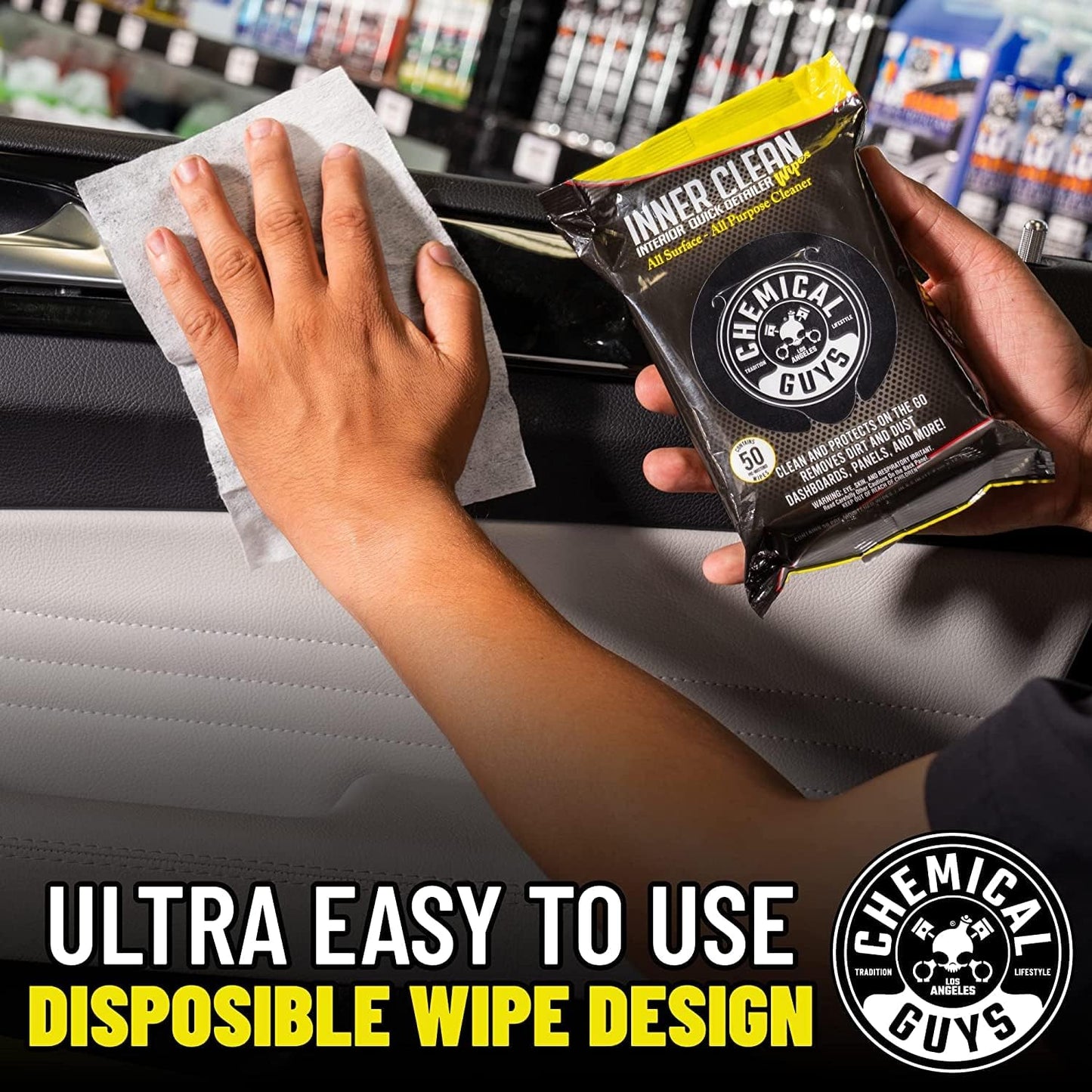 Chemical Guys Total Interior Cleaner & Protectant and InnerClean Interior Quick Detailer & Protectant Wipes for Cars, Trucks, SUVs, and RVs, 2 Pack, 50 Ct Each (100 Wipes Total)