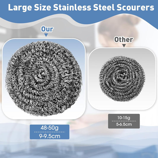Roshtia 40 Pcs Stainless Steel Scrubber Bulk Large Steel Wool Scrubber 50 Gram Stainless Scourers Sponges Scouring Pads for Cleaning Dishes, Stoves, Pots, Pan, Cooker Hoods